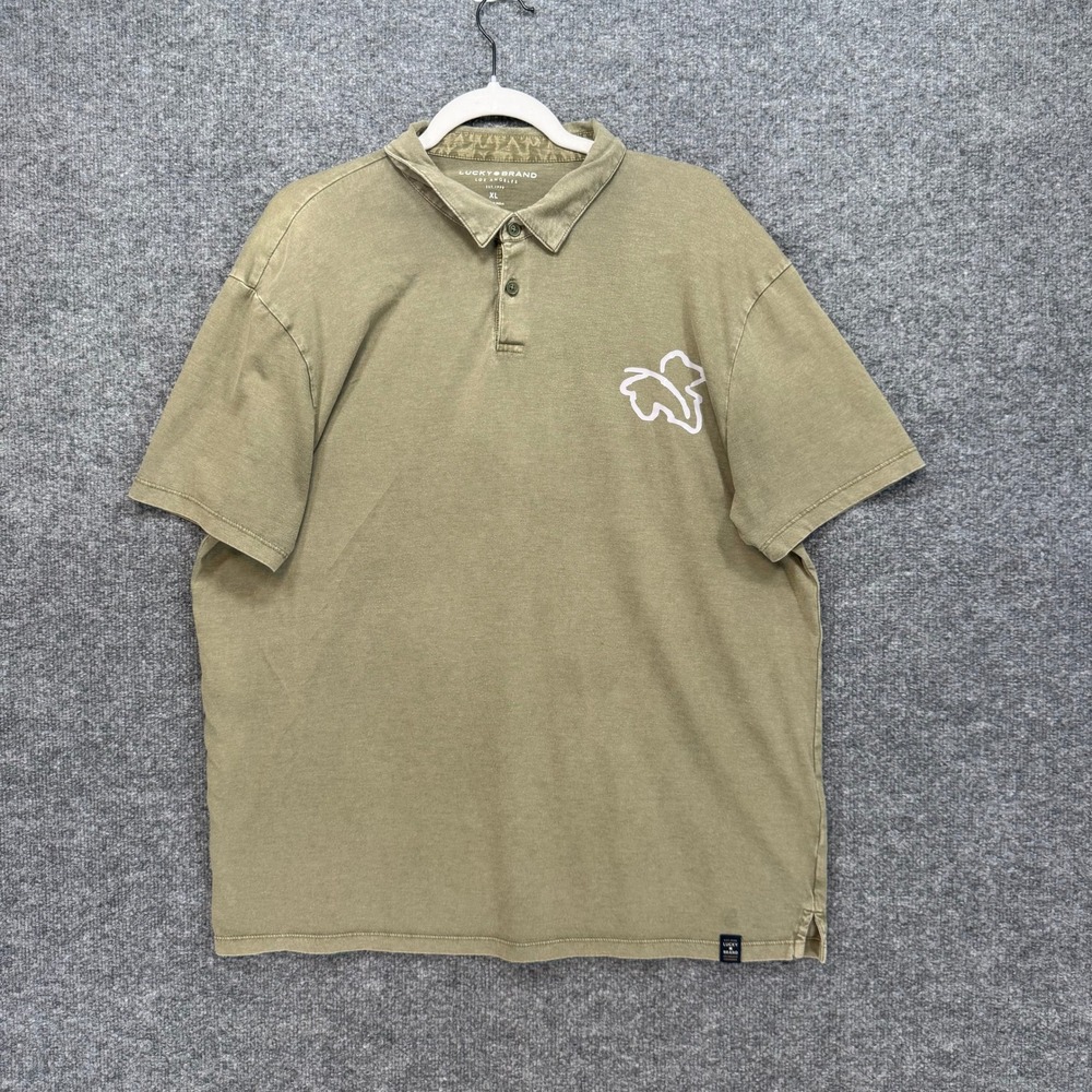 Lucky Brand Polo Shirt Mens XL Olive Green Graphic Short Sleeve Casual Classic